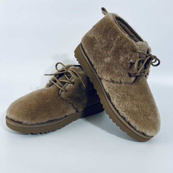 UGG Neumel Cozy Chestnut SheepSkin Lace up Ankle Boots Unisex - Picture 3 of 12